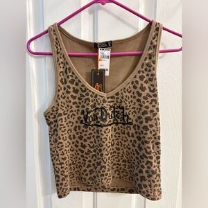 Von Dutch Tan Leopard Print Top New sz XL